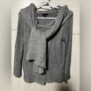 Theory Gray Knit Cardigan with Scarf Tie